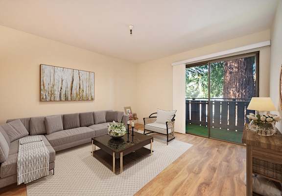 a living room with a couch and a coffee table