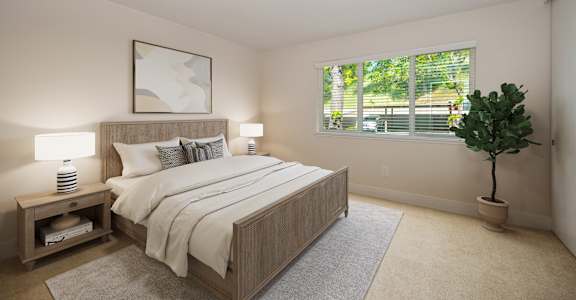 a bedroom with a large bed and a window at Folsom Ranch, California, 95630