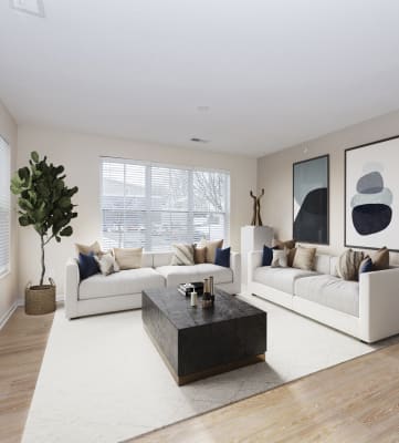 Living room with white interior at Monmouth Row Apartments, Newport, KY, 41071