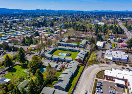 Aerial View of Sequoia Apartments and Surrounding Neighborhood in Springfield, Oregon
