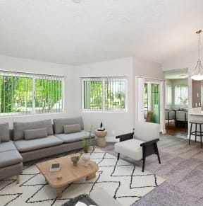 a living room with a couch and a table