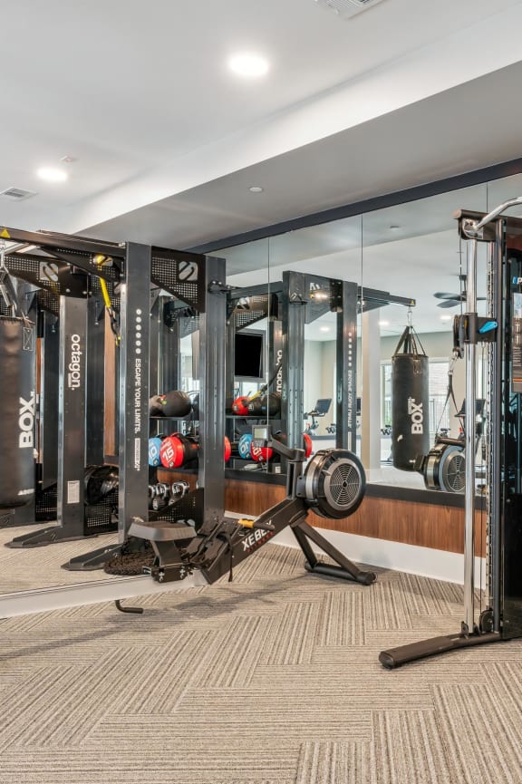 a woman is holding weights on a reformer in a gym