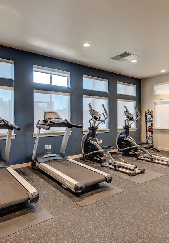 fitness center with treadmills at GATEWAY BY VINTAGE, Spanaway Washington