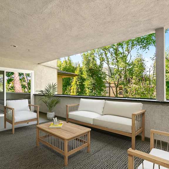 A modern living room with a couch, chair, and coffee table.