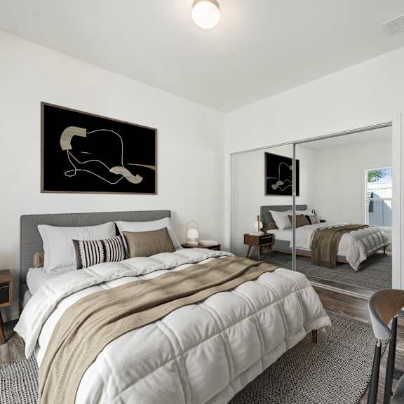 Model bedroom at Desert Valley Oasis in Mesa, AZ.