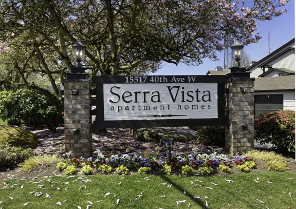 Welcoming Signage at Serra Vista Apartment Homes, Lynnwood, Washington