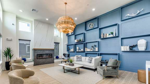 Library with Fireplace at Cedar Heights Luxury Apartments in Austin, TX