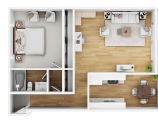 1 bedroom floor plan at Casa De Oro Apartments, Torrance California