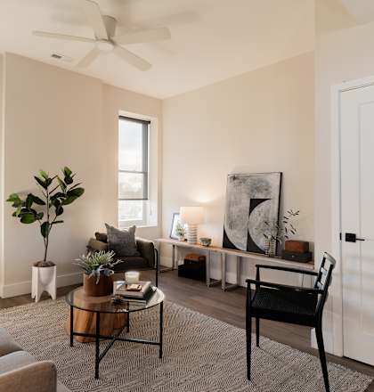 a living room with a couch and a coffee table