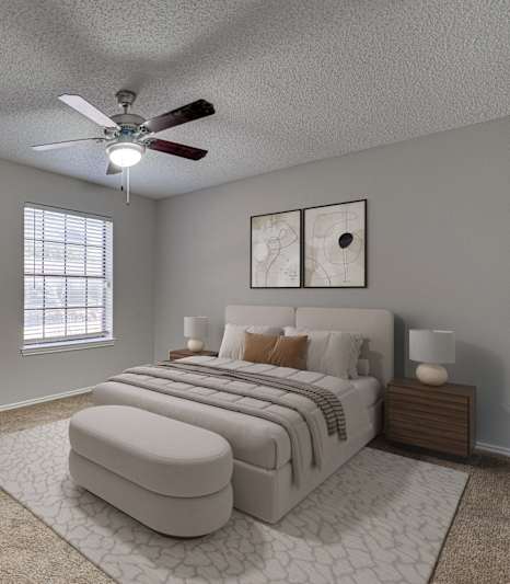 Stylish bedroom at Timberglen Apartments, Texas