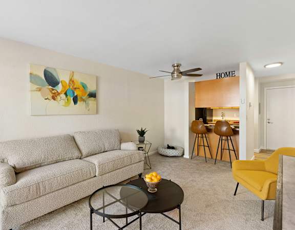 Living Room With Kitchen at Park 212 Apartment Homes, Edmonds, Washington