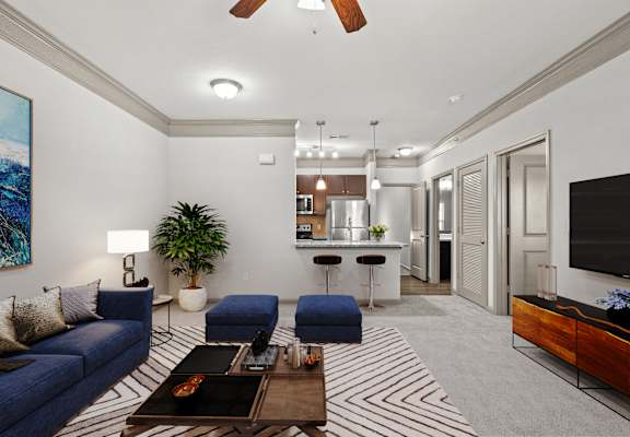 Living Room With TV at Stonepost Crossing Apartments, Overland Park, 66213