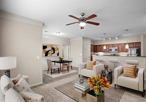 Modern Living room with classic interiors at Stonepost Ranch Apartments, Overland Park, KS, 66221
