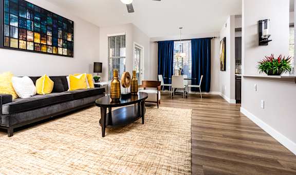 a living room with a couch and a coffee table