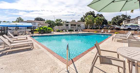 sparkling pool and sundeck at 701 South Apartments in Mobile, AL