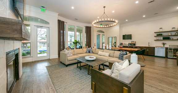 a large living room with couches and a fireplace at Sunrise Canyon, Universal City, TX, 78148