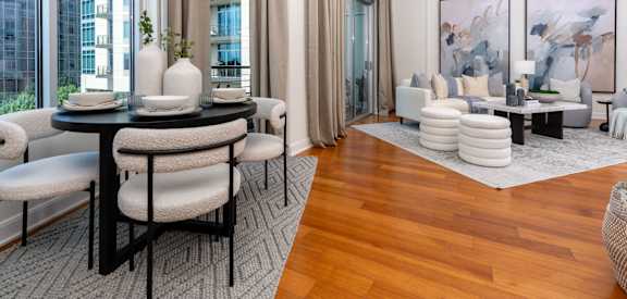 Living Room With Expansive Window at The Heights at Park Lane, Dallas