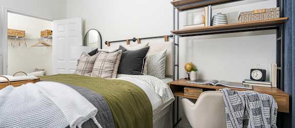 furnished model bedroom at Legends at Legacy, Texas, 75034