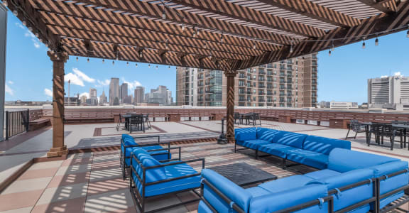 a view of the skyline from the rooftop terrace