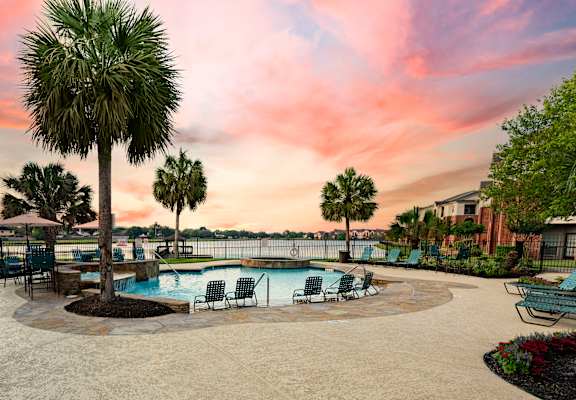 Pool wview with beautiful sunset