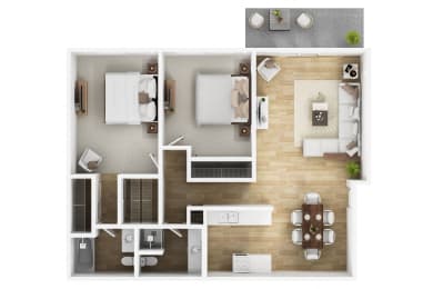 2 bedroom floor plan C at Willow Tree Apartments, Torrance, CA, 90505