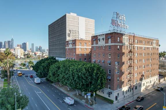 A city street with a building at Park Wilshire, California