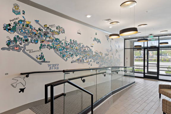 a large white wall with a map of the united states painted on it  at The Griffin Royal Oak, Royal Oak, Michigan