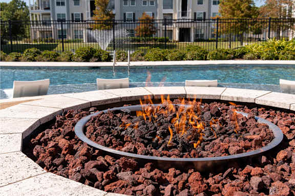 Pool side fire pit