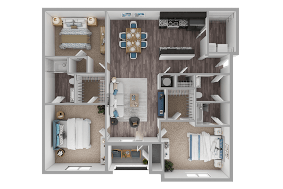 A detailed floor plan of a house showing all rooms and their furnishings.