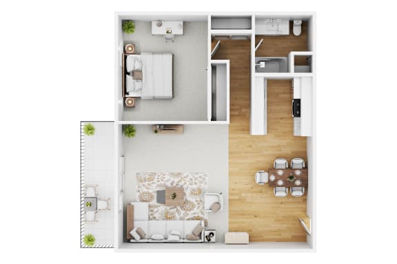 1 bedroom floor plan at Camino de Oro Apartments, California, 90505