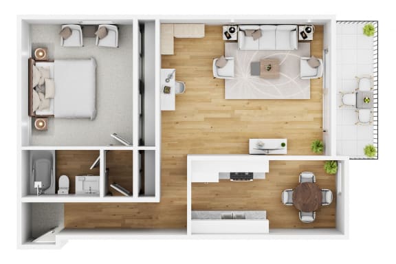 1 bedroom floor plan at Casa De Oro Apartments, Torrance California