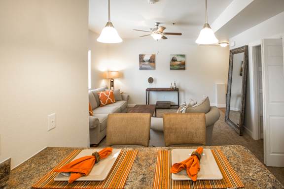 Image of a carpeted room with overhead light