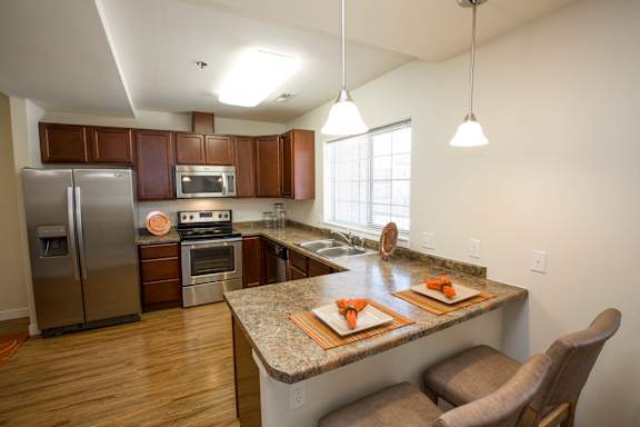 Image counter space, refrigerator, stove, microwave, and sink