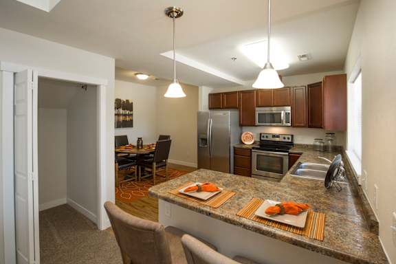 Image counter space, refrigerator, stove, microwave, and sink