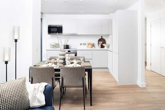 Dining And Kitchen at Lighthaus Liverpool Apartments, Liverpool, L3 1EW