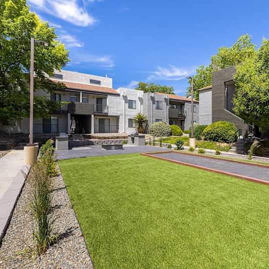 grass area and building exteriors