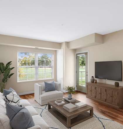 a living room with a couch and a tv