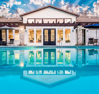 Clubroom with pool at Barrington Place, Rancho Cucamonga, CA, 91739