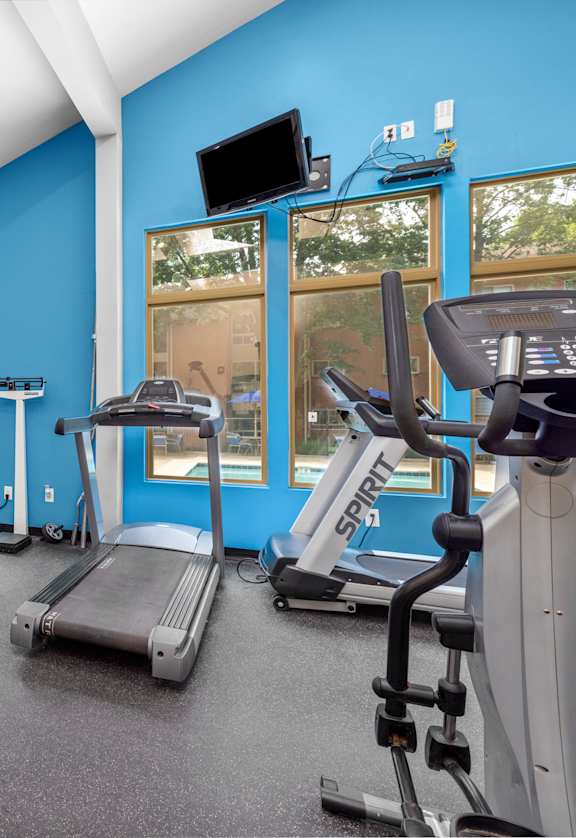 free weights and cardio machines at the enclave at woodbridge apartments in sugar land, tx