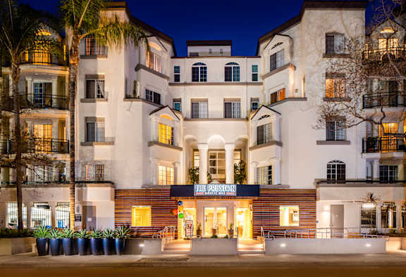 Exterior View In Night at The Preston Miracle Mile Apartments, Los Angeles, California