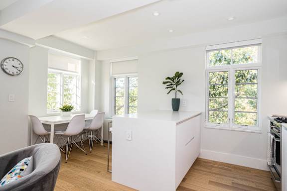 beautiful nature views from the open concept kitchen and dining area