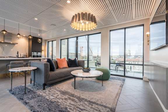 Rooftop clubhouse with beautiful city views and a full kitchen