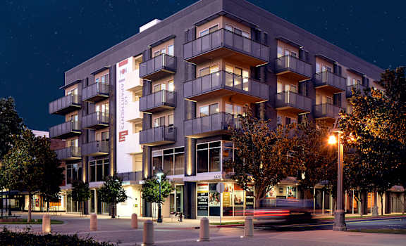 exterior of building at night at Main+Nine, California, 92501