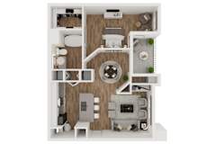 Bouchon  – 1 Bedroom 1 Bath Floor Plan Layout – 744 Square Feet at Montrachet Apartments, California, 94558