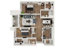 Etude  – 2 Bedroom 2 Bath Floor Plan Layout – 1142 Square Feet at Montrachet Apartments, Napa, CA, 94558