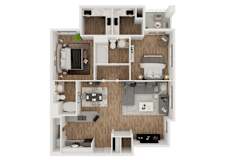 Grgich  – 2 Bedroom 2 Bath Floor Plan Layout – 1052 Square Feet at Montrachet Apartments, Napa, California