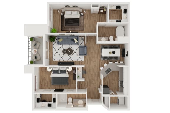 Etude  – 2 Bedroom 2 Bath Floor Plan Layout – 1142 Square Feet at Montrachet Apartments, Napa, CA, 94558