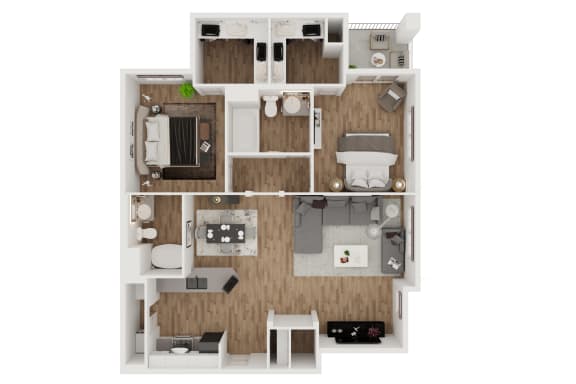 Grgich  – 2 Bedroom 2 Bath Floor Plan Layout – 1052 Square Feet at Montrachet Apartments, Napa, California