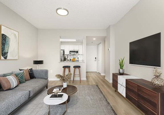 a living room with a couch and a tv