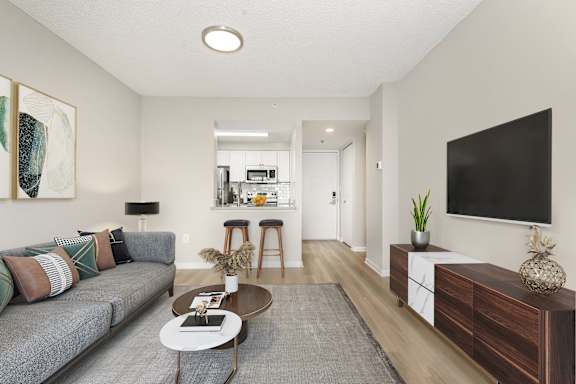 a living room with a couch and a tv